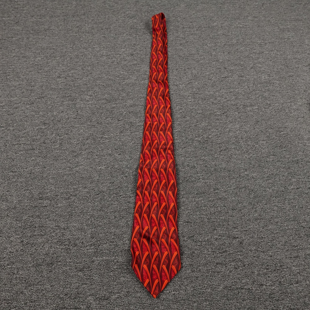 Lanvin Paris Tie Mens One Size Red Silk Geometric Jacquard Dress Classic France